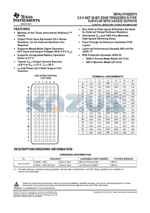 SN74LVTH322374 datasheet - 3.3-V ABT 32-BIT EDGE-TRIGGERED D-TYPE FLIP-FLOP WITH 3-STATE OUTPUTS