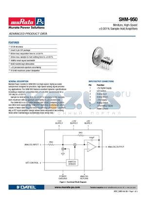 SHM-950 datasheet - Miniture, High-Speed a0.001% Sample-Hold Amplifiers