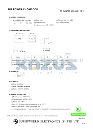 SHM088HBA datasheet - DIP POWER CHOKE COIL