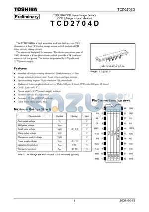 TCD2704D datasheet - High sensitive and low dark current 7500 elements x 4 line