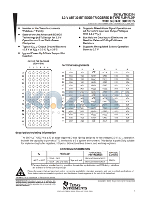 SN74LVTH32374ZKER datasheet - 3.3 V ABT 32 BIT EDGE TRIGGERED D TYPE FLIP FLOP WITH 3 STATE OUTPUTS