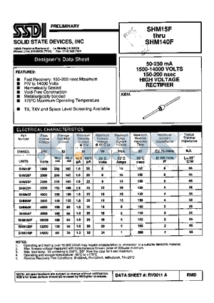 SHM140F datasheet - 50-250 mA 1500-14000 VOLTS 150-200 nsec HIGH VOLTAGE RECTIFIER