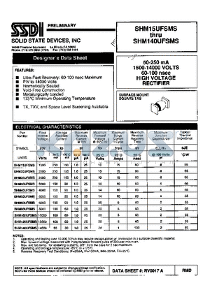 SHM140UFSMS datasheet - 50-250 mA 1500-14000 VOLTS 60-100 Nsec HIGH VOLTAGE RECTIFIER