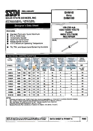 SHM15 datasheet - 100-250 mA 1500-10000 VOLTS 5 usec HIGH VOLTAGE RECTIFIER