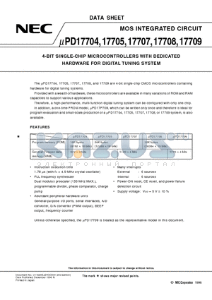 UPD17709GC datasheet - 4-BIT SINGLE-CHIP MICROCONTROLLERS WITH DEDICATED HARDWARE FOR DIGITAL TUNING SYSTEM