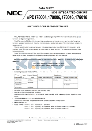 UPD178006GC datasheet - 8-BIT SINGLE-CHIP MICROCONTROLLER