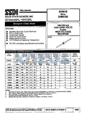 SHM30 datasheet - 100-250 mA 1500-10000 VOLTS 5 usec HIGH VOLTAGE RECTIFIER