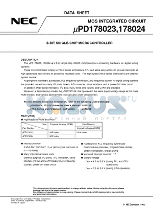 UPD178023 datasheet - 8-BIT SINGLE-CHIP MICROCONTROLLER