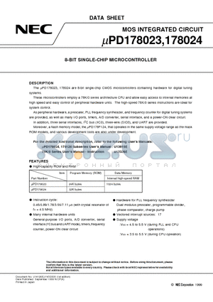 UPD178024 datasheet - 8-BIT SINGLE-CHIP MICROCONTROLLER