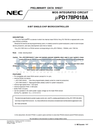 UPD178P018A datasheet - 8-BIT SINGLE-CHIP MICROCONTROLLER