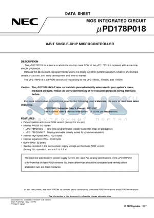 UPD178P018GC-3B9 datasheet - 8-BIT SINGLE-CHIP MICROCONTROLLER