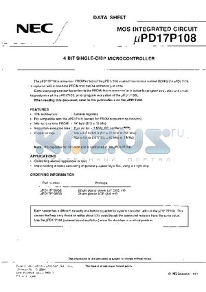 UPD17P108CS datasheet - 4 BIT SINGLE-CHIP MICROCONTRLLER