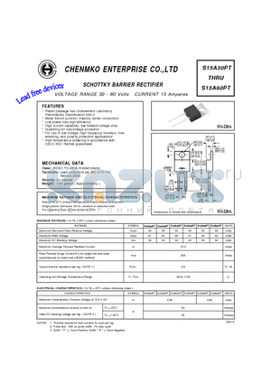 S15A40PT datasheet - SCHOTTKY BARRIER RECTIFIER