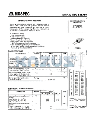 S15A60 datasheet - SCHOTTKY BARRIER RECTIFIERS(15A,30-60V)