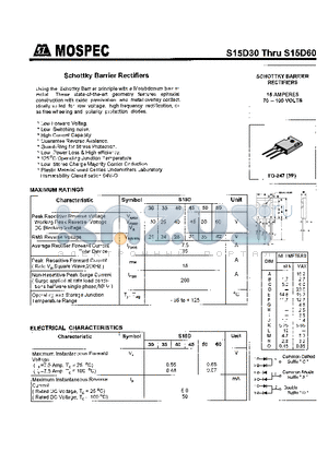 S15D30 datasheet - SCHOTTKY BARRIER RECTIFIERS(15A,70-100V)