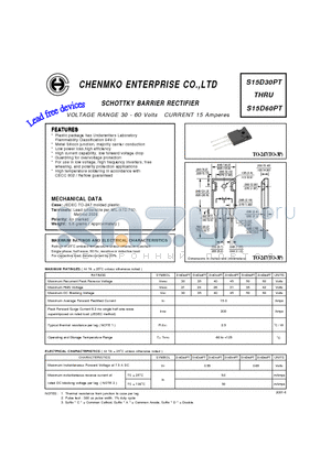 S15D30PT datasheet - SCHOTTKY BARRIER RECTIFIER