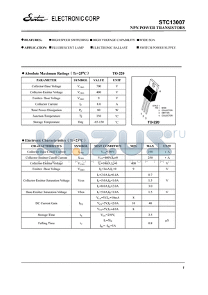 STC13007 datasheet - NPN POWER TRANSISTORS