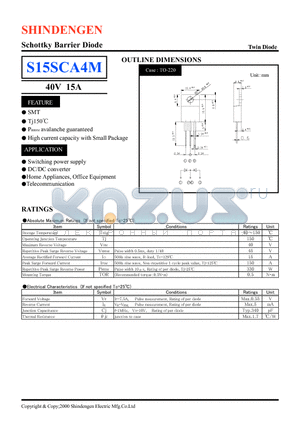 S15SCA4M datasheet - Schottky Barrier Diode(40V 15A)