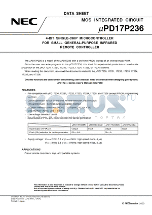 UPD17P236M2 datasheet - 4-BIT SINGLE-CHIP MICROCONTROLLER FOR SMALL GENERAL-PURPOSE INFRARED REMOTE CONTROLLER