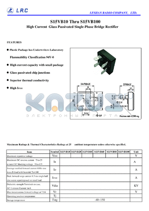 S15VB20 datasheet - High Current Glass Passivated Single-Phase Bridge Rectifier