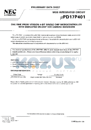 UPD17P401 datasheet - ONE-TIME PROM VERSION 4-BIT SINGLE CHIP MICROCONTROLLER WITH DEDICATED ON-CHIP VCR CAMERA HARDWARE