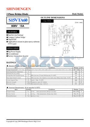 S15VTA60 datasheet - 3 Phase Bridge Diode(600V 15A)