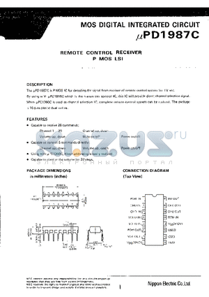 UPD1987C datasheet - REMOTE CONTROL RECEIVER P MOS LSI