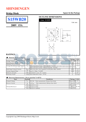 S15WB20 datasheet - Bridge Diode(200V 15A)