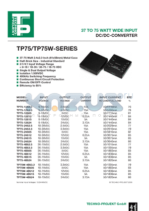 TP75-12S15 datasheet - 37 TO 75 WATT WIDE INPUT DC/DC-CONVERTER