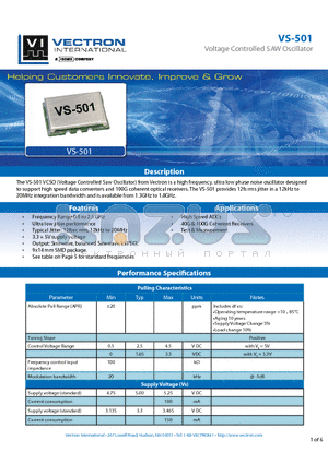 VS-501_12 datasheet - Voltage Controlled SAW Oscillator