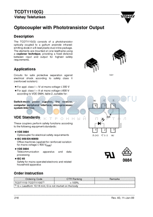 TCDT1110G datasheet - Optocoupler with Phototransistor Output