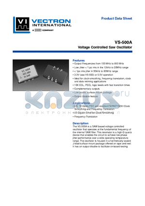 VS-500A datasheet - Voltage Controlled Saw Oscillator