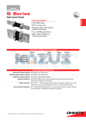 SHT1-500C075DE datasheet - High Current Shunts