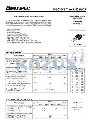 S16C100CE datasheet - Schottky Barrier Power Rectifiers