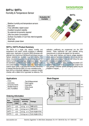 SHT15 datasheet - Humidity & Temperature Sensor