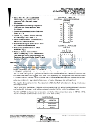 SN74LVTR245DW datasheet - 3.3-V ABT OCTAL BUS TRANSCEIVERS WITH 3-STATE OUTPUTS