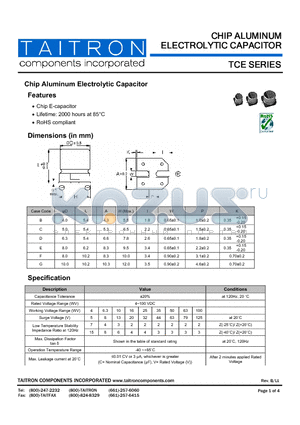 TCE10M35-B-XX-TR30 datasheet - Chip Aluminum Electrolytic Capacitor