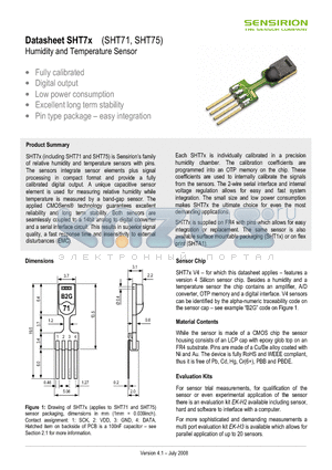 SHT71 datasheet - Humidity and Temperature Sensor