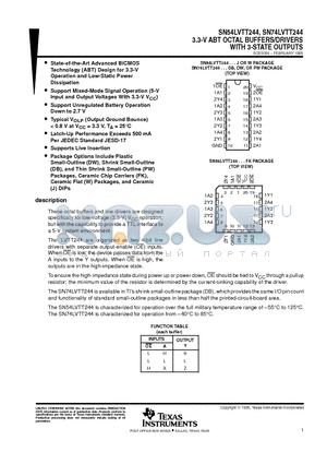 SN74LVTT244 datasheet - 3.3-V ABT OCTAL BUFFERS/DRIVERS WITH 3-STATE OUTPUTS