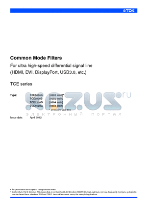 TCE0806S datasheet - Common Mode Filters For ultra high-speed differential signal line