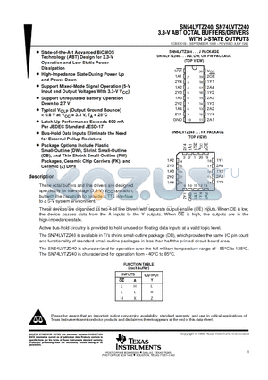 SN74LVTZ240 datasheet - 3.3-V ABT OCTAL BUFFERS/DRIVERS WITH 3-STATE OUTPUTS