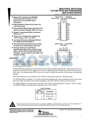 SN74LVTZ245 datasheet - 3.3-V ABT OCTAL BUS TRANSCEIVERS WITH 3-STATE OUTPUTS