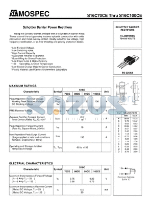 S16C80CE datasheet - Schottky Barrier Power Rectifiers