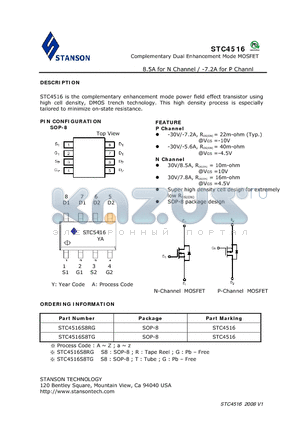 STC4516 datasheet - Complementary Dual Enhancement Mode MOSFET