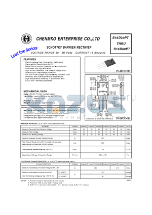 S16D40PT datasheet - SCHOTTKY BARRIER RECTIFIER