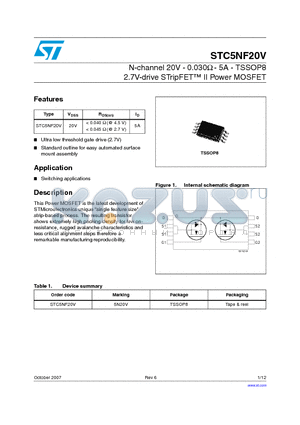 STC5NF20V_0710 datasheet - N-channel 20V - 0.030Y - 5A - TSSOP8 2.7V-drive STripFET II Power MOSFET