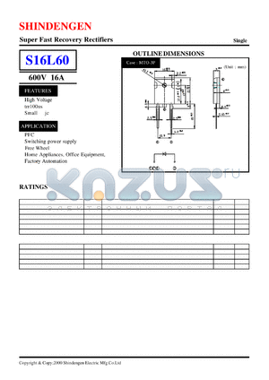 S16L60 datasheet - Super Fast Recovery Rectifiers(600V 16A)