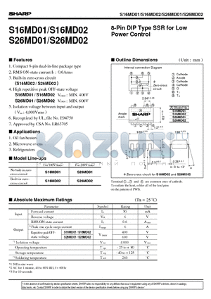 S16MD01 datasheet - 8-Pin DIP Type SSR for Low Power Control