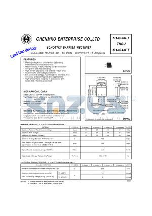 S16S35PT datasheet - SCHOTTKY BARRIER RECTIFIER