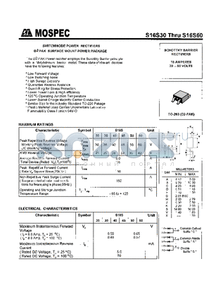 S16S60 datasheet - SCHOTTKY BARRIER RECTIFIERS(16A,30-60V)